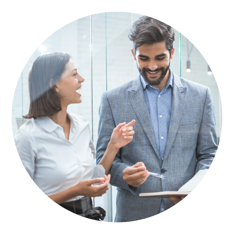 Businesspeople discussing strategy.