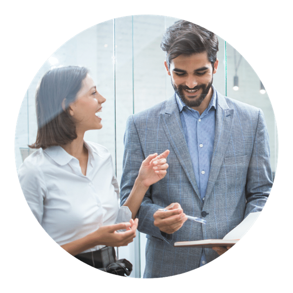 Businesspeople discussing strategy.