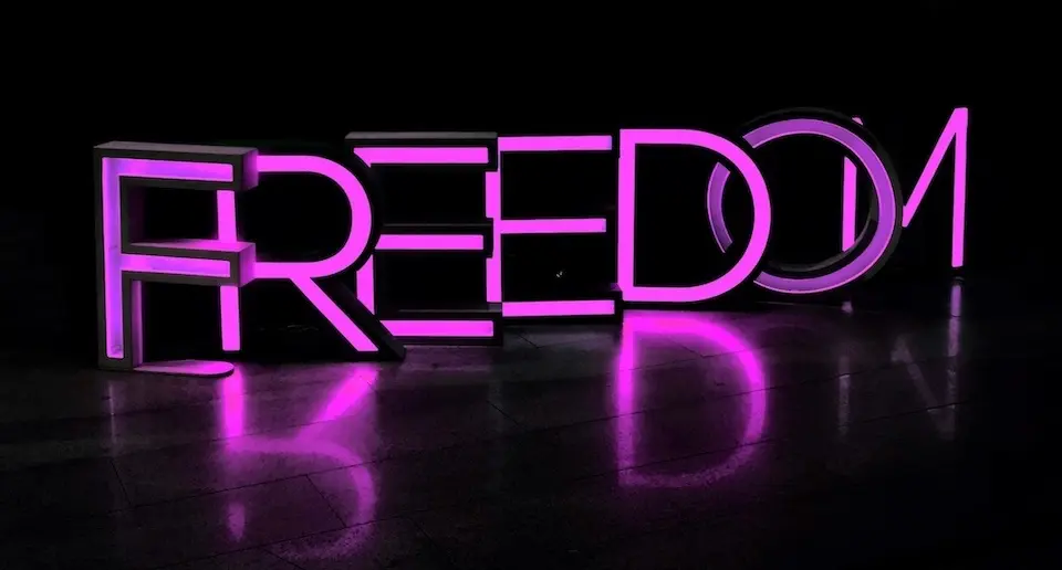 A neon sign saying freedom