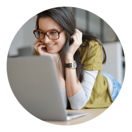 A woman using her laptop.